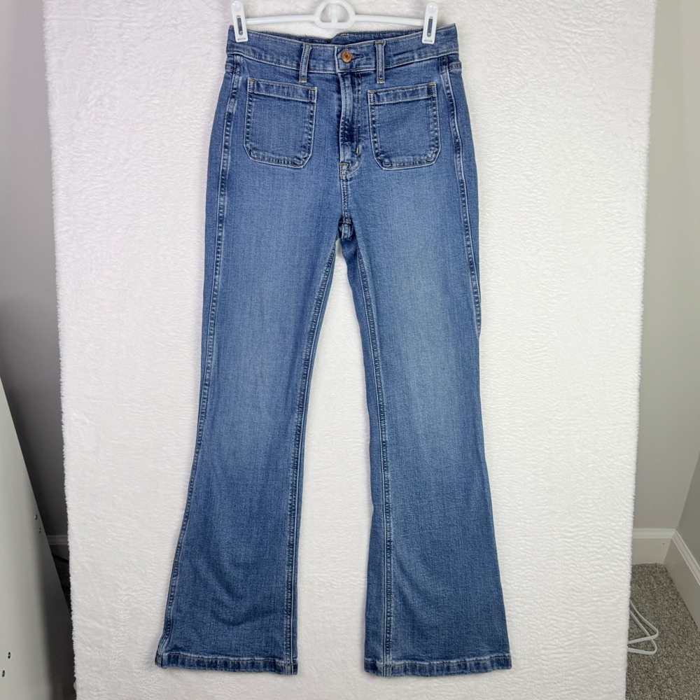Gap High Rise Flare Jeans Womens 27 4P Medium Wash Blue Denim Patch Pockets